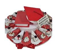 Torta bomboniere Laurea Coccinella Portachiavi Tocco, Pergamena e Libro Confetti e Biglietti Inclusi (Torta da 20 fette)