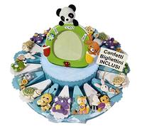 Torta bomboniere nascita battesimo compleanno maschio calamite animaletti misti colorati + centrale portafoto confetti e biglietti inclusi (20 fette)