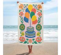 Torta di buon compleanno con fiori palloncini telo mare in microfibra senza sabbia grandi asciugamani da doccia multiuso assorbente per bagno piscina 130 x 80 cm