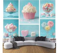 Torta Di Marshmallow Con Collage Artistico Carta Da Parati Murale,Carta Da Parati Con Effetto 3D, Fotografica Con Stampa Su Tessuto Di Seta Per Camera Da Letto,Soggiorno,Ristorante-300X210Cm