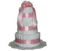 Torta di pannolini classica - rosa per ragazze - regalo per nascita e battesimo - piramide pannolini - 3 bastoncini
