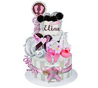 Torta di Pannolini/Pampers torte > Baby regalo per ragazza in schoenem 3 Ton colorati (Grigio/Marrone/Rosa)//Regalo per la nascita, Battesimo, Baby Party//originale e pratico regalo per bambino