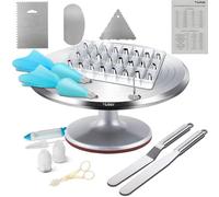 Torta giradischi lega di alluminio con ugelli Piping Tips Set, Yizish rotante cake stand kit di decorazione con spatola di glassa in acciaio inossidabile e glassa più liscia per pasticceria e cupcakes