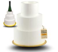 Torta in polistirolo a 3 ripiani, due con scollatura per bottiglia, fiori e altro ancora, senza scollatura Ø 8,5 cm, con adesivo su misura, fondo dorato o argentato, fai da te e molto altro ancora