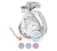 Torta Pannolini Neonato con Coperta Ricamata + 15 Pannolini Moltex Taglia 2 (3/6 Mesi) + Ciuccio con Nome + Accessori (Blu | Set con ciuccio) | BebeDeParis