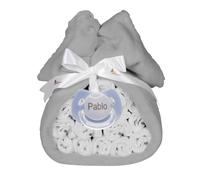 Torta Pannolini Neonato con Coperta Ricamata + 15 Pannolini Moltex Taglia 2 (3/6 Mesi) + Ciuccio con Nome + Accessori (Blu | Set singolo) | BebeDeParis