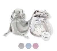 Torta Pannolini Neonato con Coperta Ricamata + 15 Pannolini Moltex Taglia 2 (3/6 Mesi) + Ciuccio con Nome + Accessori (Unisex | Set con Doudou) | BebeDeParis
