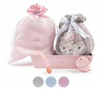 Torta Pannolini Neonato con Coperta Ricamata + 15 Pannolini Moltex Taglia 2 (3/6 Mesi) + Ciuccio con Nome + Accessori (Rosa | Set con custodia per borsa) | BebeDeParis