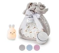 Torta Pannolini Neonato con Coperta Ricamata + 15 Pannolini Moltex Taglia 2 (3/6 Mesi) + Ciuccio con Nome + Accessori (Unisex | Set con lampada) | BebeDeParis