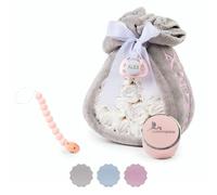 Torta Pannolini Neonato con Coperta Ricamata + 15 Pannolini Moltex Taglia 2 (3/6 Mesi) + Ciuccio con Nome + Accessori (Rosa | Set con ciuccio) | BebeDeParis