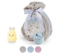 Torta Pannolini Neonato con Coperta Ricamata + 15 Pannolini Moltex Taglia 2 (3/6 Mesi) + Ciuccio con Nome + Accessori (Blu | Set con lampada) | BebeDeParis