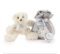 Torta Pannolini Neonato con Coperta Ricamata + 15 Pannolini Moltex Taglia 2 (3/6 Mesi) + Ciuccio con Nome + Accessori (Unisex | Set con peluche) | BebeDeParis