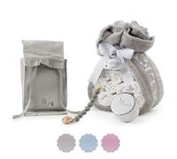 Torta Pannolini Neonato con Coperta Ricamata + 15 Pannolini Moltex taglia 2 (3/6 Mesi) + Ciuccio con Nome + Accessori (Unisex | Set con borsa per pannolini) | BebeDeParis