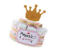 Torta Pannolini Prima Infanzia Corona da Principessa Bimba, Idea Regalo Originale Nascita Neonata (Torta da 15 Pannolini)