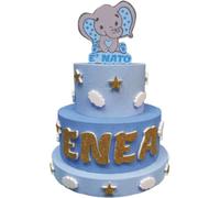 Torta Scenografica E' Nato E' Nata Topper Elefantino - PERSONALIZZA COLORI e NOME : Bianco-Azzurro Bimbo, Bianco-Rosa Bimba, Diam 35cm, H. 46cm