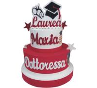 TORTA SCENOGRAFICA TOPPER LAUREA CON TOCCO E PERGAMENA IN POLISTIROLO CON NOME PERSONALIZZATO E DECORI A TEMA, SCRITTA: DOTTORE - DOTTORESSA 46/48 CM ALTA, 35 CM DIAMETRO