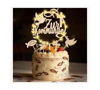 Tortendeko Konfirmation mit LED Catena di luce, Torta Topper Meine Konfirmation Legno & 36 pezzi di legno Pesci Streudeko Tischdeco & Tauba Pesci Torta Deco, Konfirmation Deco Ragazza Caduta