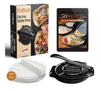 Tortillada - Pressa per Tortillas in Ghisa 25 cm - Tortilla Maker per Tacos, Wrap e Pane Piatto - con E-Book Ricette e 100 Fogli Carta Forno - Pressa Resistente