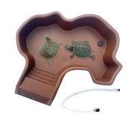 Tortoise Bathing Pool, Turtle Soaking Tub, 13.98x12.6x2.76 Inches Built-In Ramp Design, Easy-Clean Feeder Tray, Drainage System Included, Ideal for Aquarium, Breeding Enclosure