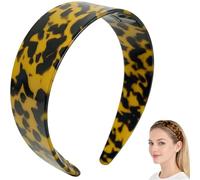 Tortoise Shell Headband with Teeth - 1.5in Wide Acetate Hair Band for Women, No Slip Thick Leopard Print Hair Hoop, Retro Hair Accessories for Styling (Mixed with light colors)