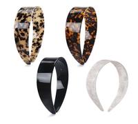 Tortoise Shell Headband with Teeth Grip - Wide Thick Tortoise Headband for Women, 1.5 Inch Flexible No Slip Acetate Hair Accessories for Daily Styling (MIX*4)