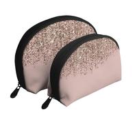 Tortora Blush Rosa Rose Bronzo Oro Glitter Glam, Borsa per trucco a conchiglia Portamonete da donna Borsa da toilette piccola Borsa per cosmetici 2 pezzi