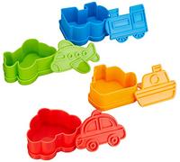 Torune Set di 4 formine per panini fai da te, a forma di veicolo, per bambini, pane, biscotti, riso, sushi, auto, nave, locomotiva, aereo
