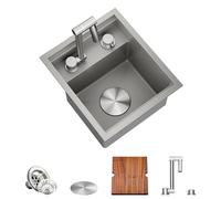 TORVA Lavello sottotop cromato per bar camper cucina con rubinetto pieghevole integrato - acciaio inossidabile calibro 16, 33,1 x 38,1 x 22,9 cm