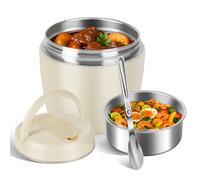Torven Termos per Alimenti 1200 ml, Contenitore Termico per Alimenti Caldi, Portapranzo Termico Acciaio Inossidabile con Sacchetto Isolante e Cucchiaio, Portavivande per Zuppa, Pasta (Beige)