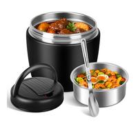 Torven Termos per Alimenti 1200 ml, Contenitore Termico per Alimenti Caldi, Portapranzo Termico Acciaio Inossidabile con Sacchetto Isolante e Cucchiaio, Portavivande per Zuppa, Pasta (Nero)