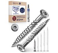 Torx 500 viti per legno e 1 punta esagonale corrispondente per terrazzo, 5 x 40 mm, in acciaio inox A4, con testa bombata, tacca di taglio e nervature di pelatura per legno, lunghezza 40 mm