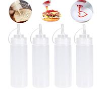 Torytoe Bottiglia dosatrice di salse e condimento, 4 Pezzi 360ml Bottiglia Squeeze di Plastica, Riutilizzabili Flacone Dosatore con Tappi, flacone squeeze, per ketchup, mustard, oli, mousse