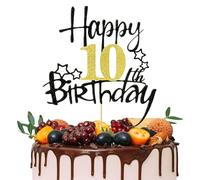 Torytoe Decorazioni per Torta 10 Anni, Happy 10th Birthday Cake Topper Decorazione per Torta Compleanno per Uomini e Donne, (oro nero) (10° compleanno)