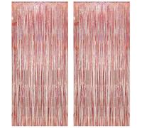 Torytoe Tende Metalliche Oro Rosa, 2 Pezzi 1x2m Tende Metalliche Feste Tenda Sfondo Scintillante Orpelli e Festoni Lamina Frangia per Sfondo Fotografico e Decorazioni Festa Compleanno