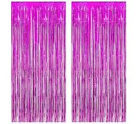 Torytoe Tende Metalliche Rosa, 2 Pezzi 1x2m Tende Metalliche Feste Tenda Sfondo Scintillante Orpelli e Festoni Lamina Frangia per Sfondo Fotografico e Decorazioni Festa Compleanno