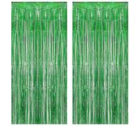 Torytoe Tende Metalliche Verde, 2 Pezzi 1x2m Tende Metalliche Feste Tenda Sfondo Scintillante Orpelli e Festoni Lamina Frangia per Sfondo Fotografico e Decorazioni Festa Compleanno