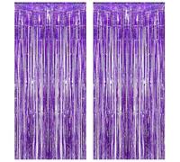 Torytoe Tende Metalliche Viola, 2 Pezzi 1x2m Tende Metalliche Feste Tenda Sfondo Scintillante Orpelli e Festoni Lamina Frangia per Sfondo Fotografico e Decorazioni Festa Compleanno