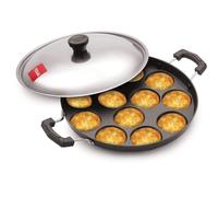 Tosaa 12 cavit Appam Patra maniglia laterale con coperchio 23 cm nero