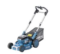 Tosaerba a batteria con azionamento DEDRA, 2800 - 3200 giri/min, larghezza di taglio 46 cm, lama V-Cut, altezza di taglio 30 - 75 mm, motore brushless, funzionamento silenzioso, cestino da 65 l, senza