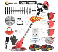 Tosaerba elettrico a batteria CONENTOOL 21V con 2 batterie e 4 tipi di lame Tagliaerba da giardino Strumento per diserbo per falciare prati