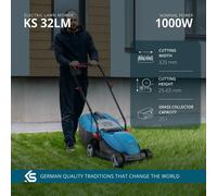 K&S Könner&Söhnen Tosaerba elettrico KS 32LM, potenza 1000 W, velocità a vuoto 3450 giri/min, larghezza di taglio 320 mm, altezza di taglio 25-45-65 mm, 3 posizioni, scatola raccolta erba 25 l