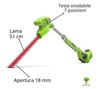 TOSASIEPI TAGLIASIEPI AD ASTA GREENWORKS 40V G40PHA SOLO CORPO MACCHINA