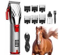 Tosatrice per cavalli, forbici per pecore per capelli spessi e infeltriti | Rasoio per cavalli ricaricabile con motore potente da 6500 giri/min, 2500 mAh, 3 ore, autonomia, 6 pettini, display LCD