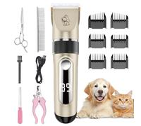 Tosatrice Professionale per Cani Impermeabile IPX7 Silenzioso Display LED | Tosatrice per Animali Cordless Uso Domestico, Ricaricabile USB, 6 Pettini Guida, Lama in Ceramica Regolabile in Dimensioni