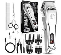 Tosatrice professionale per cani per capelli spessi, corpo interamente in metallo, lama in ceramica nera, display a LED, kit per toelettatura cani senza fili ricaricabile a basso rumore