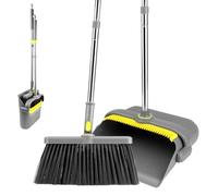 TOSAVGA Set Scopa e Paletta, Scopa e Paletta Salvaspazio, Paletta con Manico Lungo e Paletta con Denti a Pettine, Broom and Dustpan set per la Pulizia dei Pavimenti - per Interni, Giardino, Cucina