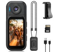 TOSBARRFT Mini videocamera per il corpo, scheda da 32 GB, 1080P 180 p 180 ° con obiettivo flip per vlogging, batteria da 150 minuti, telecamera di sicurezza personale con clip magnetica per polizia