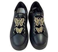 Tosca Blu Sneaker Dazzling Donna in Pelle Nera con Farfalle Gioiello e Suola Platform 5 cm Colore : Nero Taglia : 38