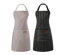 Tosewever 2 grembiuli da cucina in misto cotone poliestere, con 2 tasche per donne e uomini chef chef (strisce nere/marroni, 2)