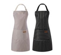 Tosewever 2 Pieces Kitchen Cooking Aprons Cotton Polyester Blend Adju